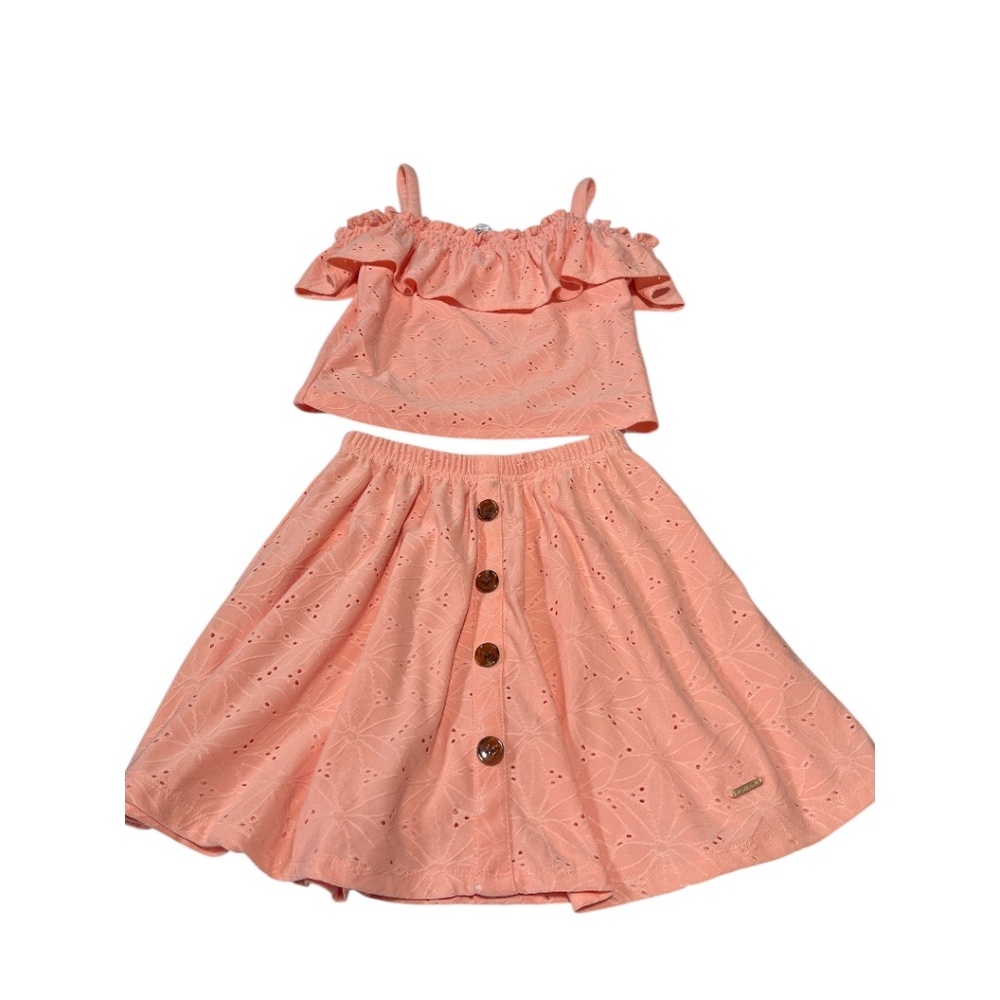 NWOT Tahari Girls 2ps Eyelet Top &‎ Skirt Size 10 Color Coral